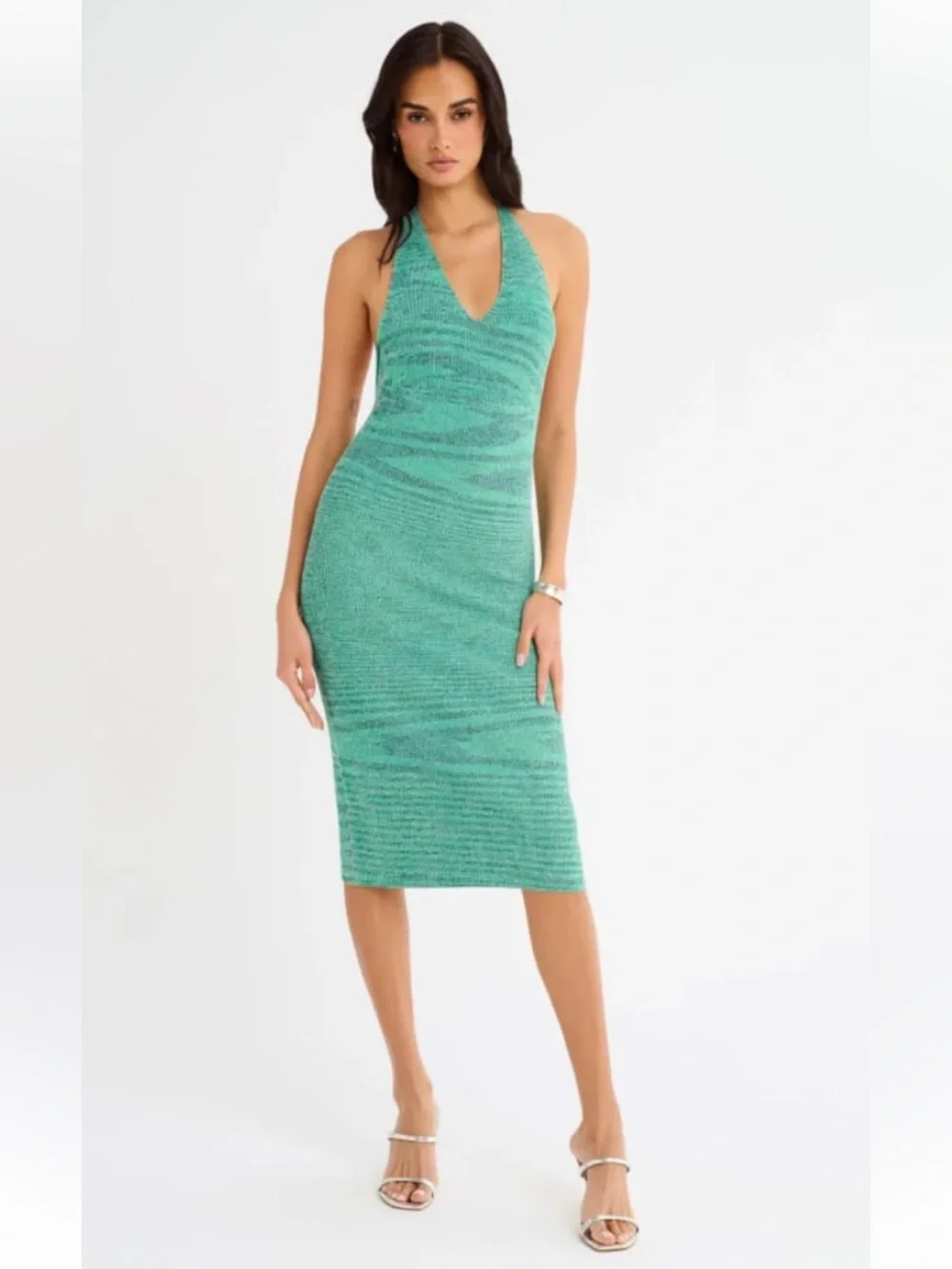 Rumored Riptide Green Halter MIDI Knit Bodycon Dress Size M S L NWT Coastal Chic
